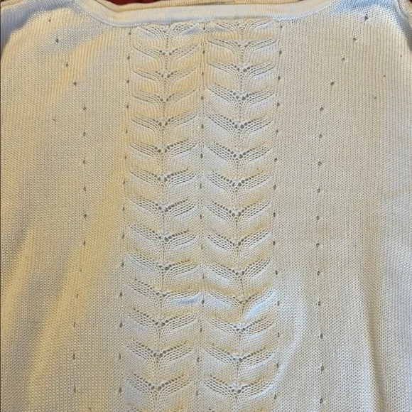 WHBM Elegant WHITE Sweater 3/4 Sleeves Beautiful Knit Design Band Bottom Sz M - Picture 5 of 8